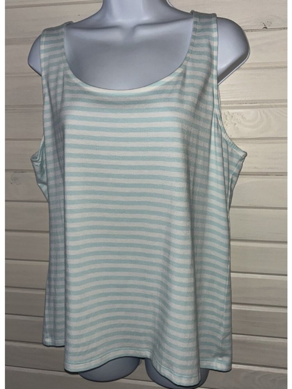Talbots Sz XL Pima Seafoam Green White Stripe Sleeveless Knit Pullover Tank EUC